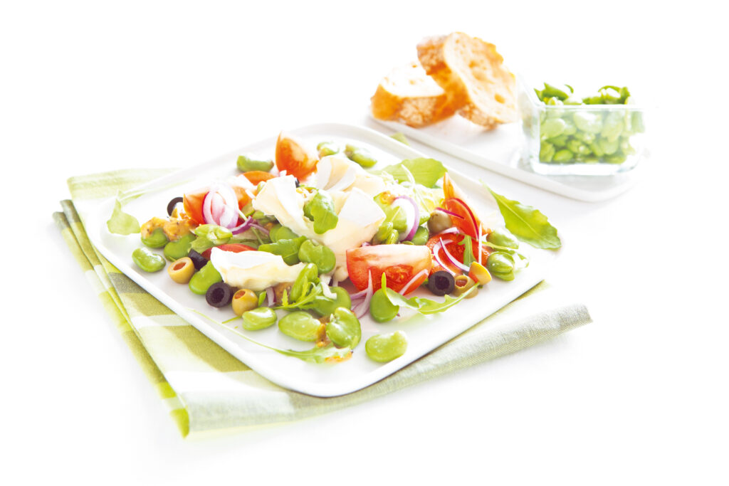 Spring salad with camembert cheese